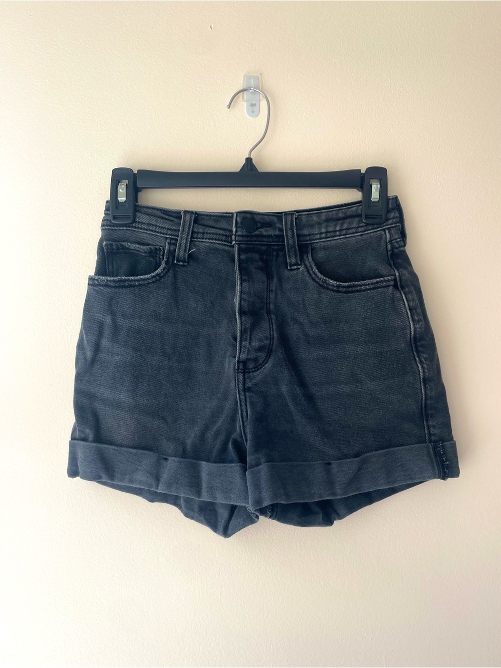Hollister Black High-Rise Cuffed Denim Shorts